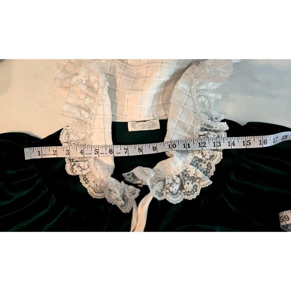 Komar Vtg 90s Housecoat Robe Nightgown M Dark Green Velvet White Collar Lace USA - Picture 16 of 16